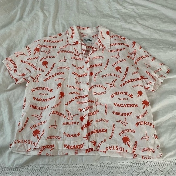 Holiday by Emma Mulholland SMALL Linen shirt short sleeve bowling vacation - Picture 1 of 5
